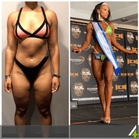 Rebecca came to us in October 2021 and achieved her goal by becoming the ICN overall bikini champion in April.