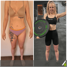 Nicole over 11kgs gone. Nicole is a regular at our gym, always smashing out sessions with Master Coach Carla. Her goal was to get lean and perhaps do a bikini and sports model body building competition and this came quicker than expected.